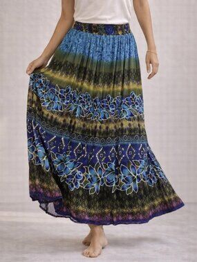 Chaundry KC Floral Print Maxi Skirt Boho Elastic Waist Lined Small